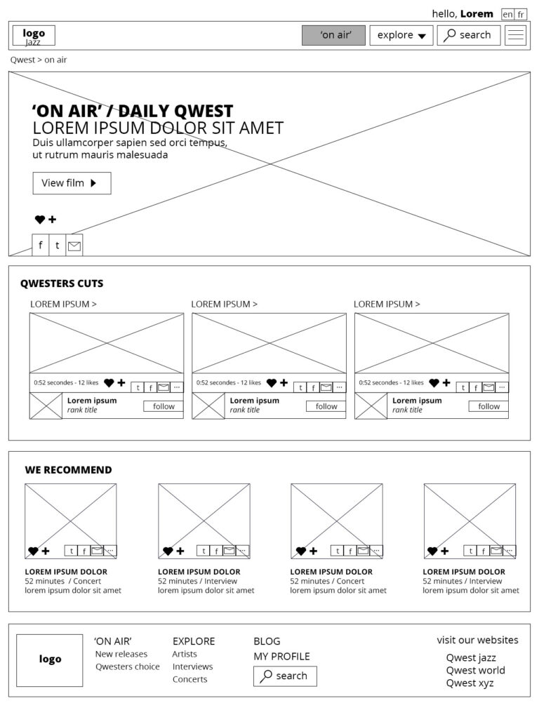 itération du wireframe homepage connecté
